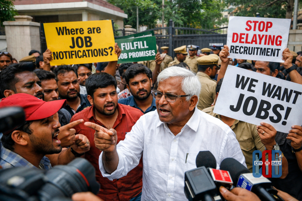 Kodandaram unemployment protest at his residence over job notification delay