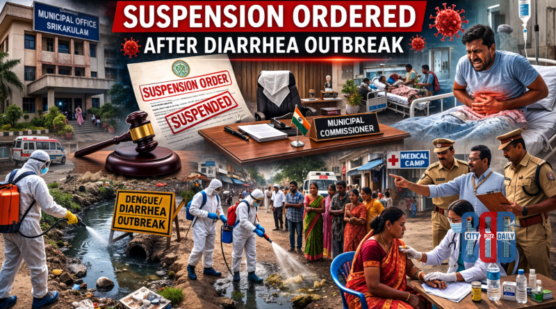 Srikakulam municipal commissioner suspension after diarrhea outbreak in town areas