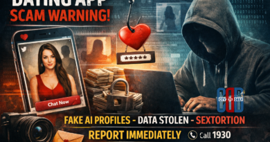 Fake dating app scam warning showing cyber fraud and honeytrap concept