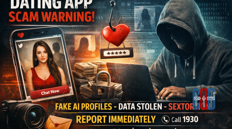 Fake dating app scam warning showing cyber fraud and honeytrap concept