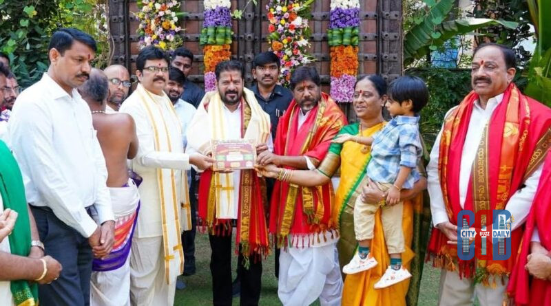 Ministers and temple officials inviting CM Revanth Reddy for Bhadrachalam Sri Rama Navami celebrations