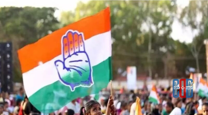 Congress party workers at a campaign event with limited central leadership presence