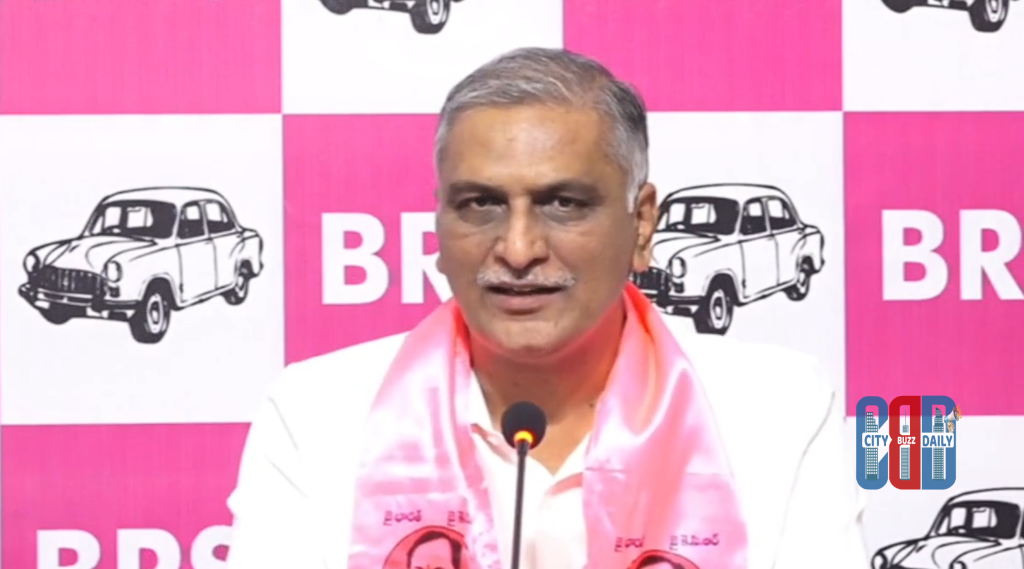 Harish Rao addressing media on probe demand against minister Ponguleti and Telangana government