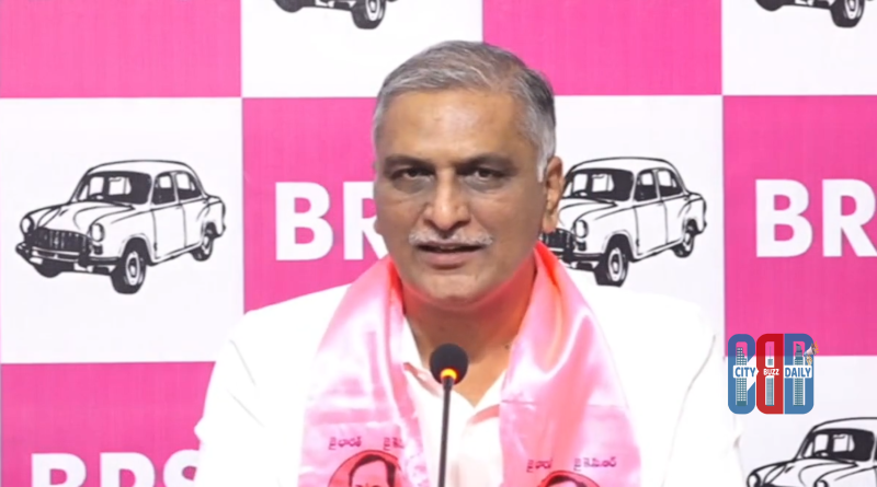 Harish Rao addressing media on probe demand against minister Ponguleti and Telangana government
