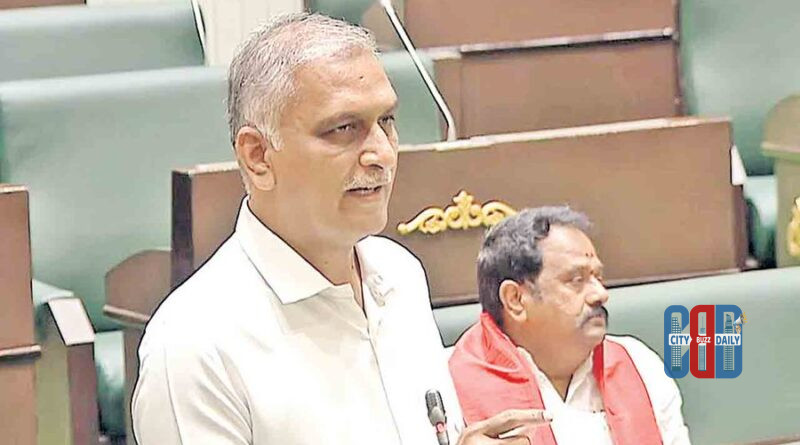 Harish Rao being pushed by marshals near Speaker’s well during Telangana Assembly protest