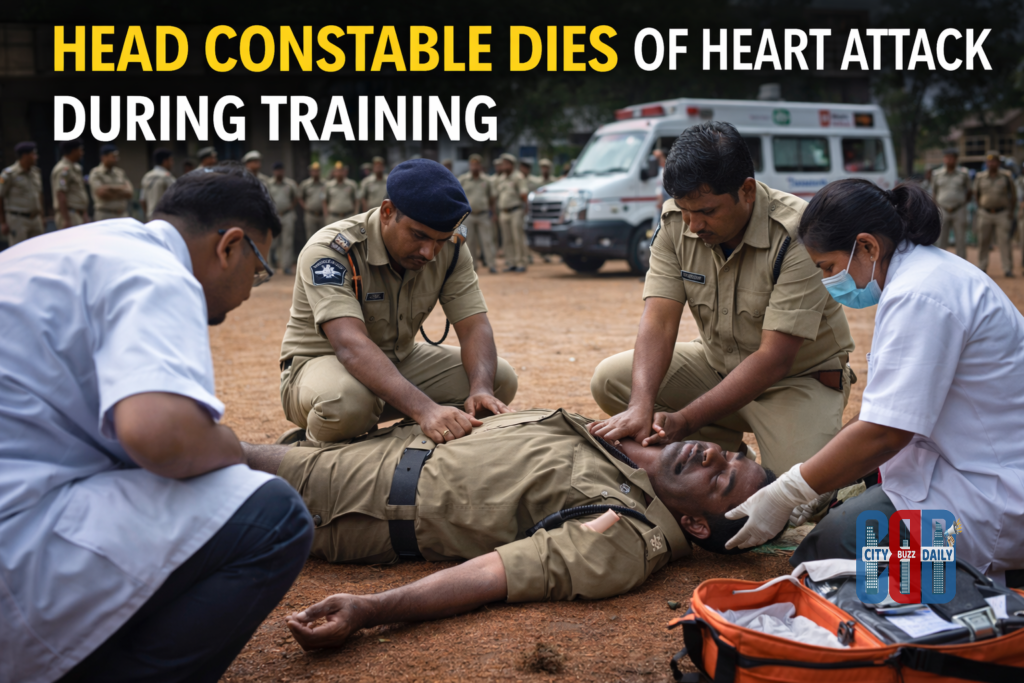 Head constable collapses during PPT training run at Mangalagiri Sixth Battalion after suffering heart attack.