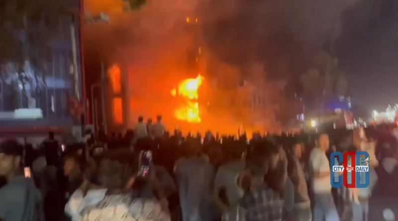 Major fire at Anu Furniture Shop near Chandanagar Police Station in Miyapur Hyderabad with firefighters controlling flames