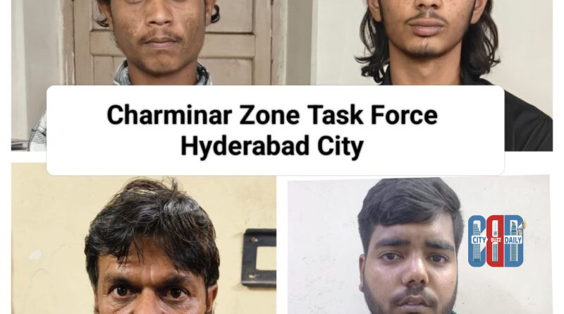 Hyderabad Charminar Zone Task Force seizes ganja and arrests four peddlers in coordinated police operations