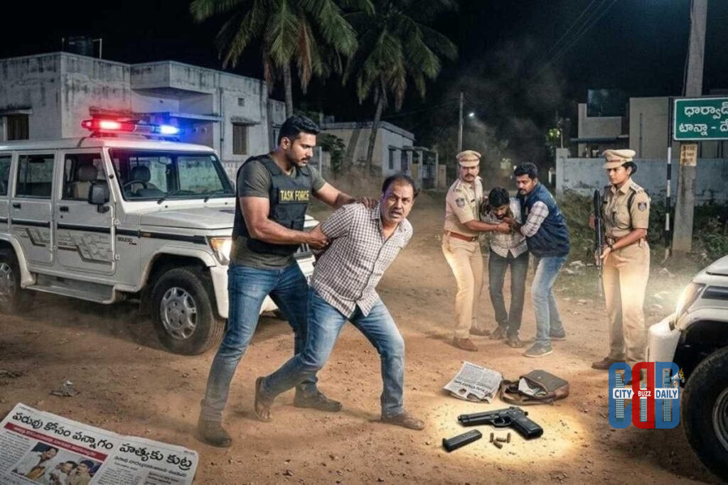 Hyderabad police arrest businessman accused in Hyderabad wife murder plot involving illegal pistol.