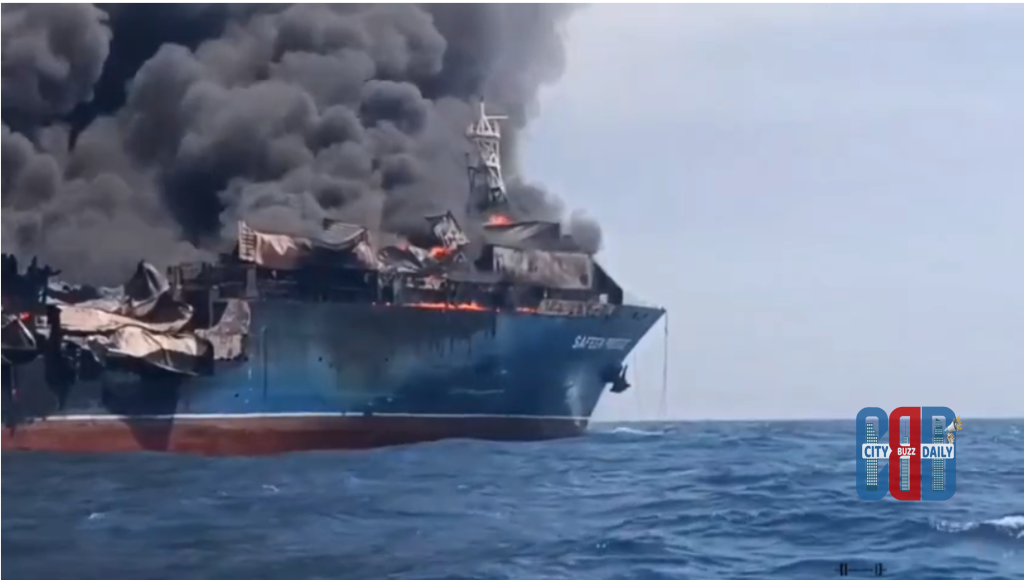 Oil tanker on fire in Strait of Hormuz after reported Iranian attack