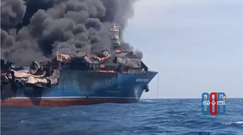 Oil tanker on fire in Strait of Hormuz after reported Iranian attack