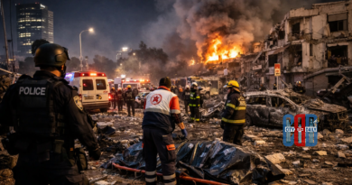 Missile strike aftermath in Tel Aviv following Iran cluster warhead attack