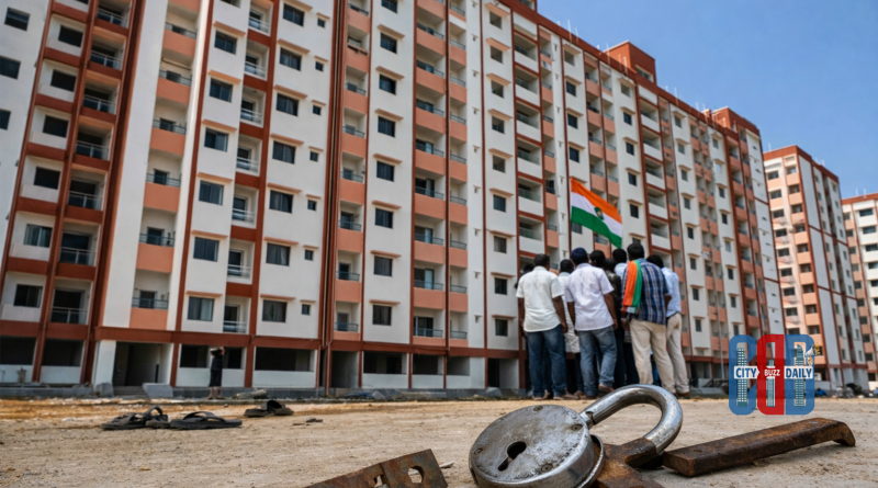 Illegal occupation of double bedroom houses in Sirisannagudem village, Jangaon district