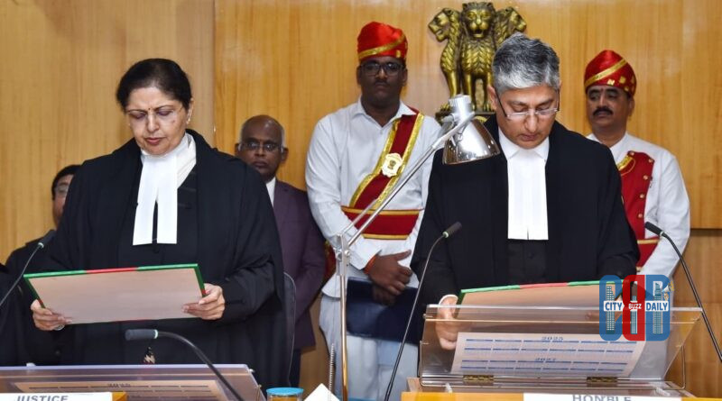 Justice Lisa Gill taking oath as judge of the Andhra Pradesh High Court in Amaravati administered by Chief Justice Dhiraj Singh Thakur