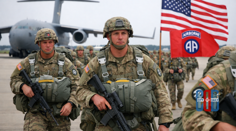 US Army 82nd Airborne Division soldiers preparing for deployment to the Middle East