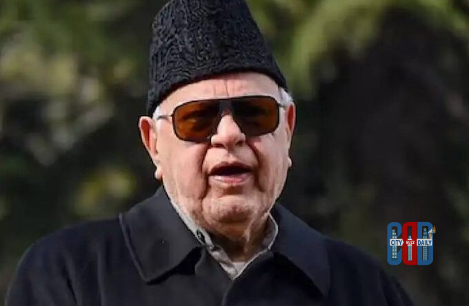 Security personnel protect Farooq Abdullah after firing incident at wedding ceremony