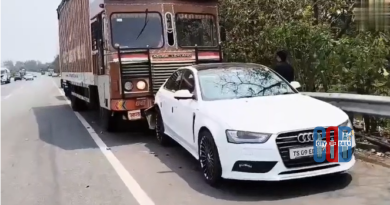 Container lorry crashes into parked car on Outer Ring Road near Shamirpet causing fatalities