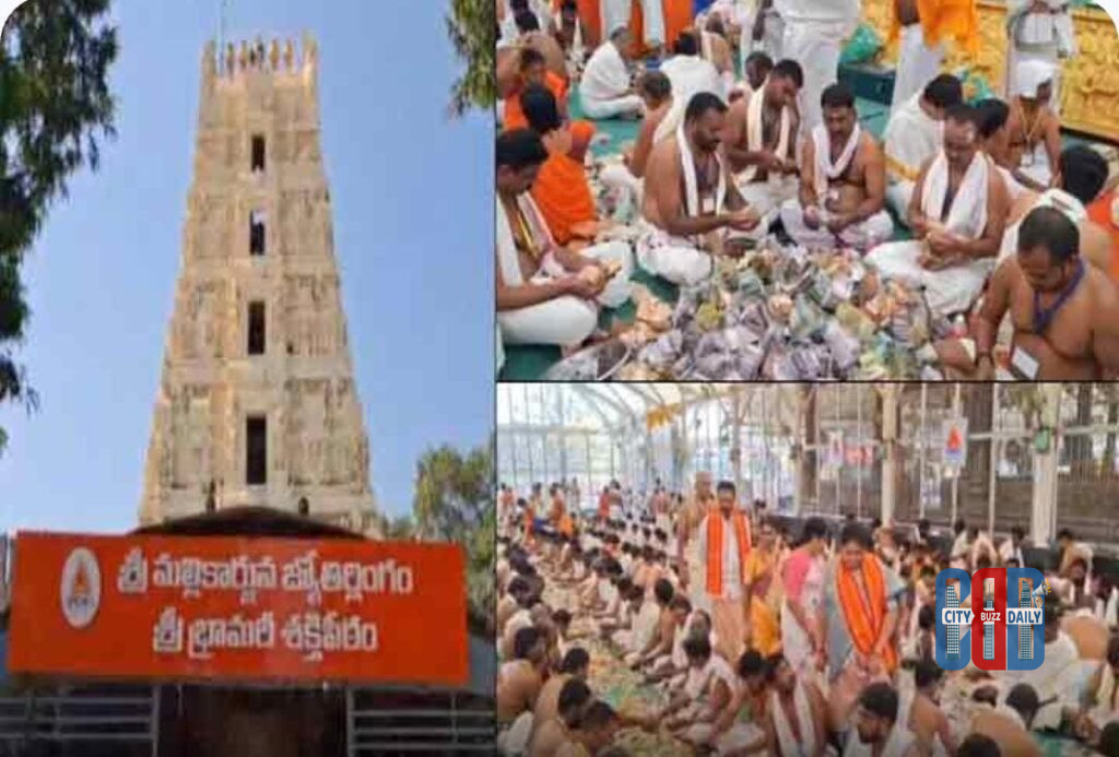 Devotees offering donations at Srisailam temple hundi during Ugadi festival