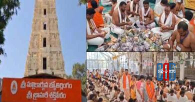 Devotees offering donations at Srisailam temple hundi during Ugadi festival