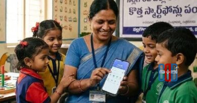 Anganwadi teacher using a smartphone to update data on Poshan Tracker application