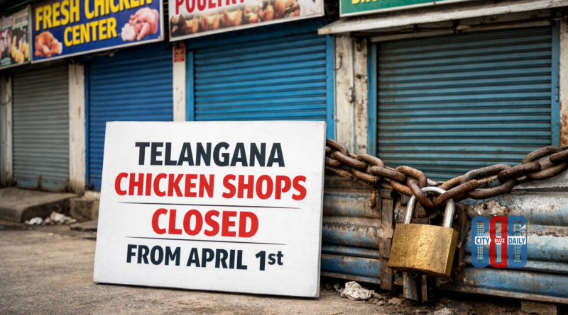 Closed chicken shop outlets during Telangana statewide shutdown call by shop owners