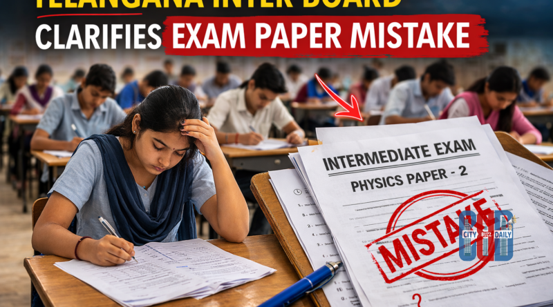 Telangana intermediate students writing exam after Telangana inter exam paper mistake in Physics Paper-2.