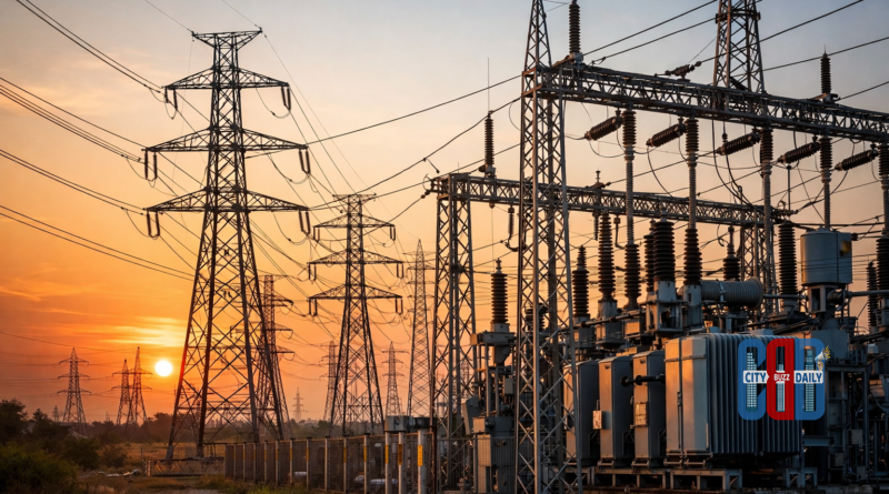 Electricity transmission lines and substation infrastructure in Telangana supporting high power demand