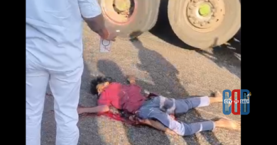 Accident site near Pedda Shapur where two Kothur students died after a lorry hit their motorcycle while travelling to an Intermediate examination in Shamshabad.