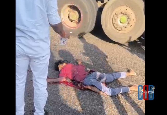 Accident site near Pedda Shapur where two Kothur students died after a lorry hit their motorcycle while travelling to an Intermediate examination in Shamshabad.