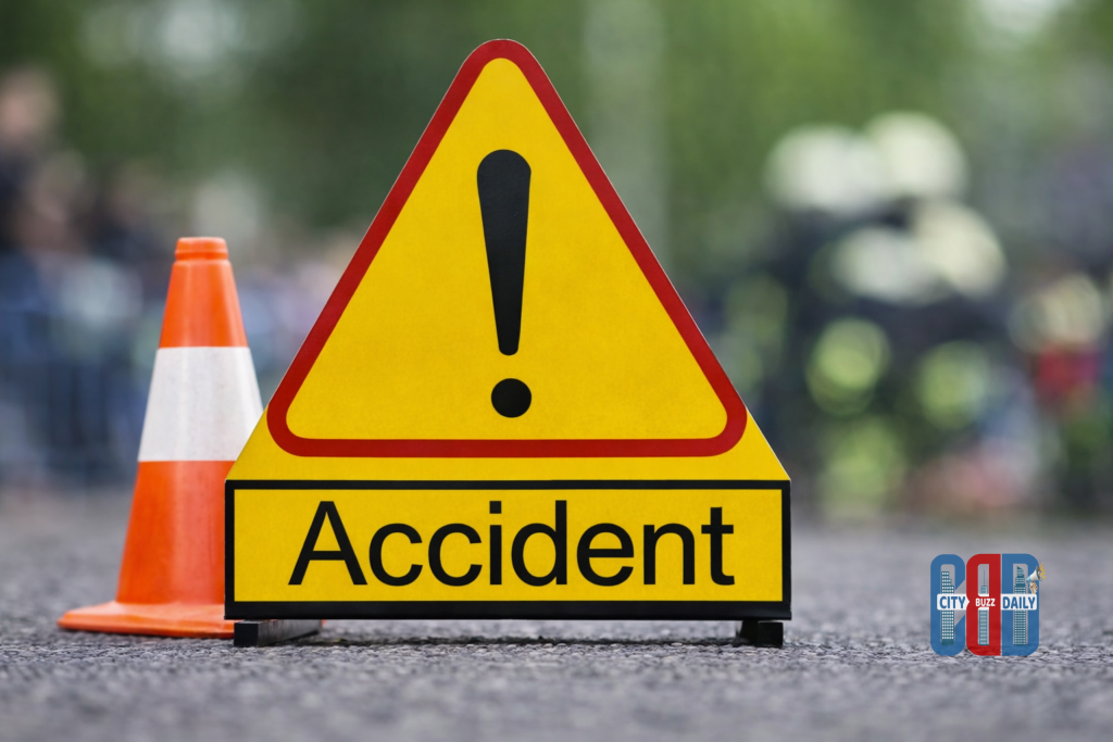 Silhouette representation of a road accident involving a car crashing into a tree