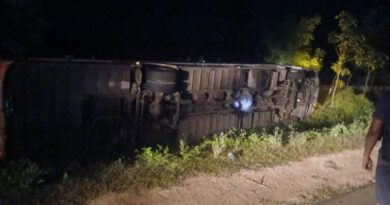 Three grievously injured as private bus overturns in Suryapet