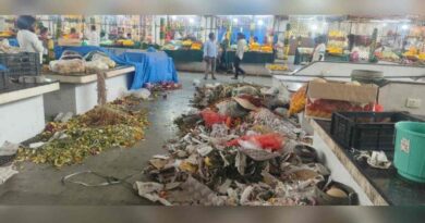 Waste piles up in Gajwel market as workers strike work demanding salaries